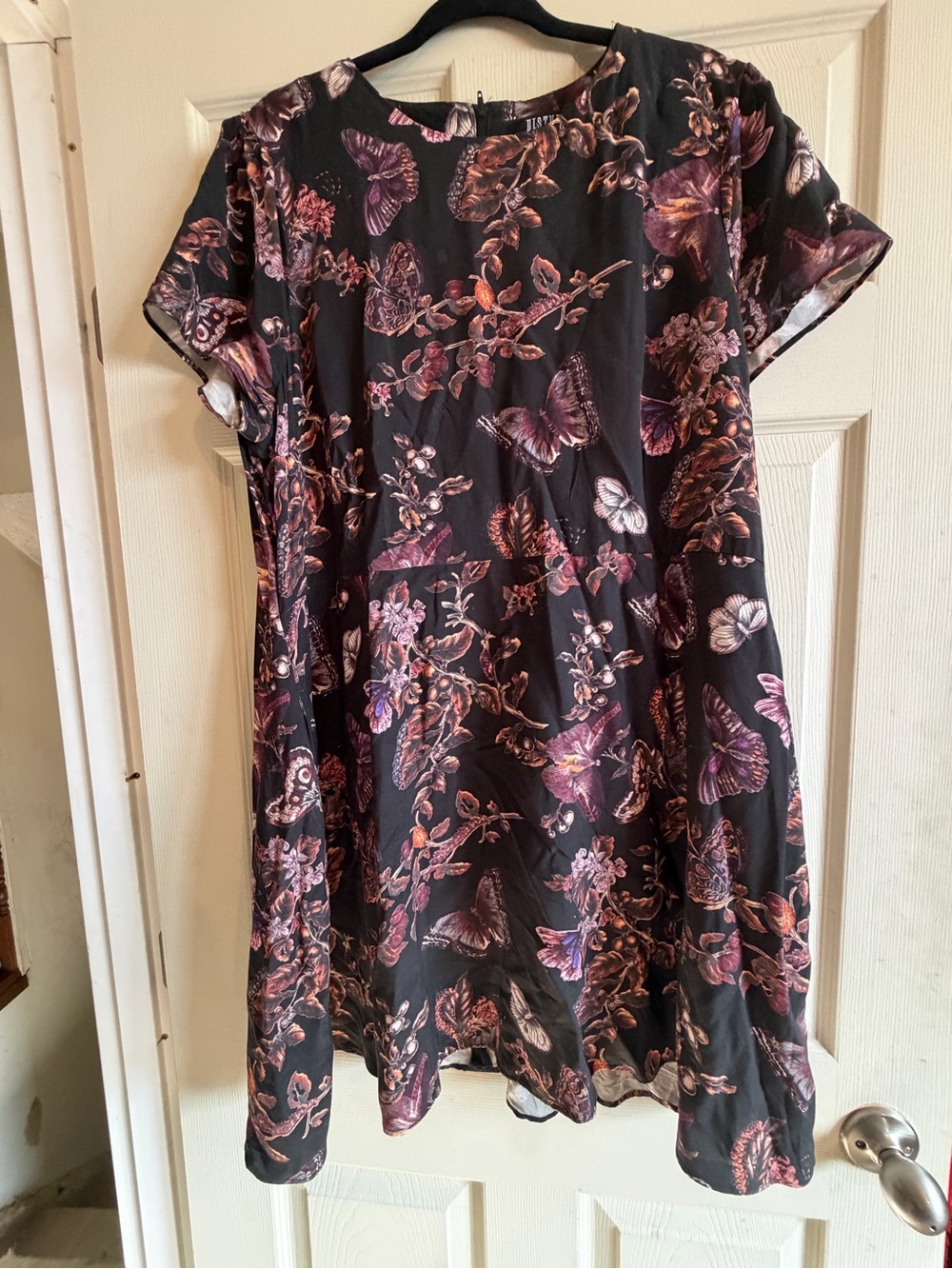 Disturbia Black Mini Dress with Pink and Purple Butterfly Print